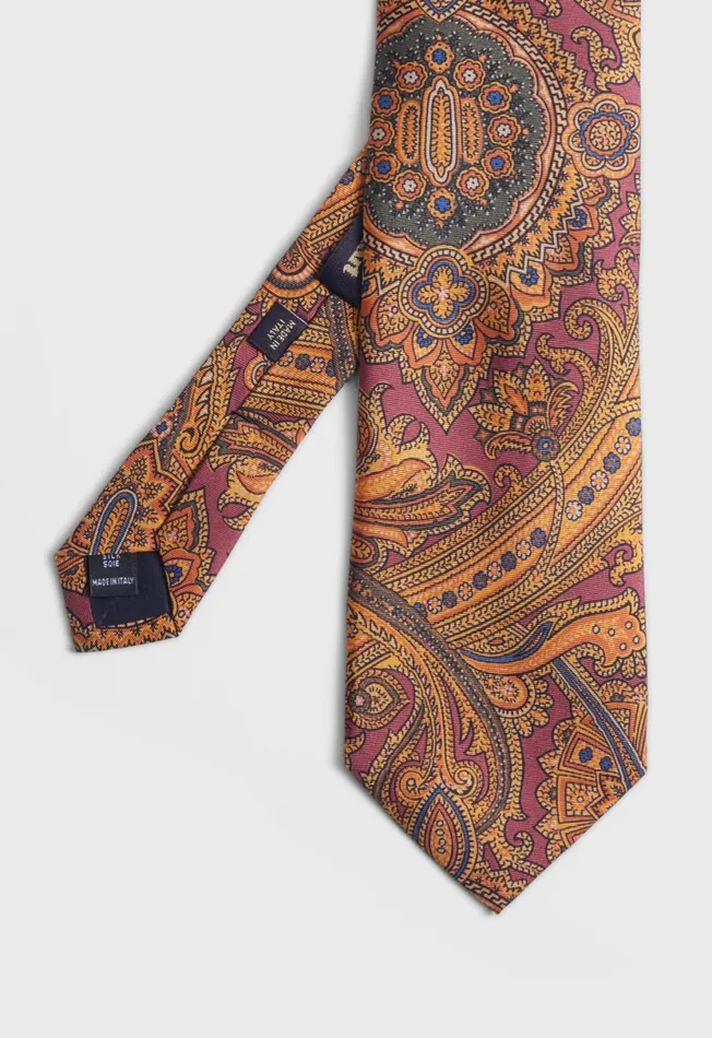 Men Silk English Paisley Print Tie Burgundy Paul Stuart Ties and Pocket Squares