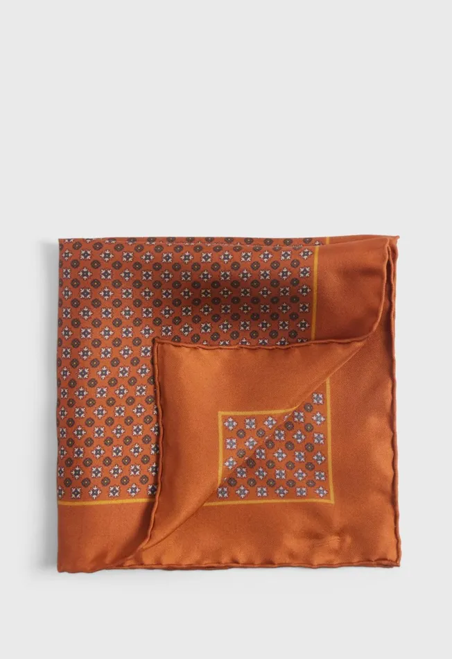 Men Silk Floral Medallion Pocket Square Gold Paul Stuart Pocket Squares
