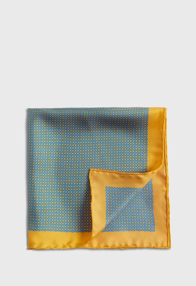 Men Silk Twill Micro Medallion Pocket Square Blue Paul Stuart Pocket Squares