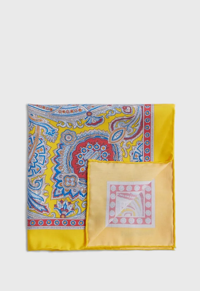 Men Silk Twill Paisley Pocket Square Orange Paul Stuart Pocket Squares