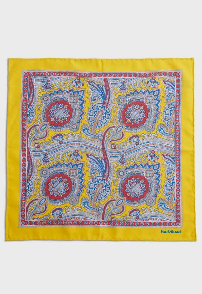 Men Silk Twill Paisley Pocket Square Orange Paul Stuart Pocket Squares