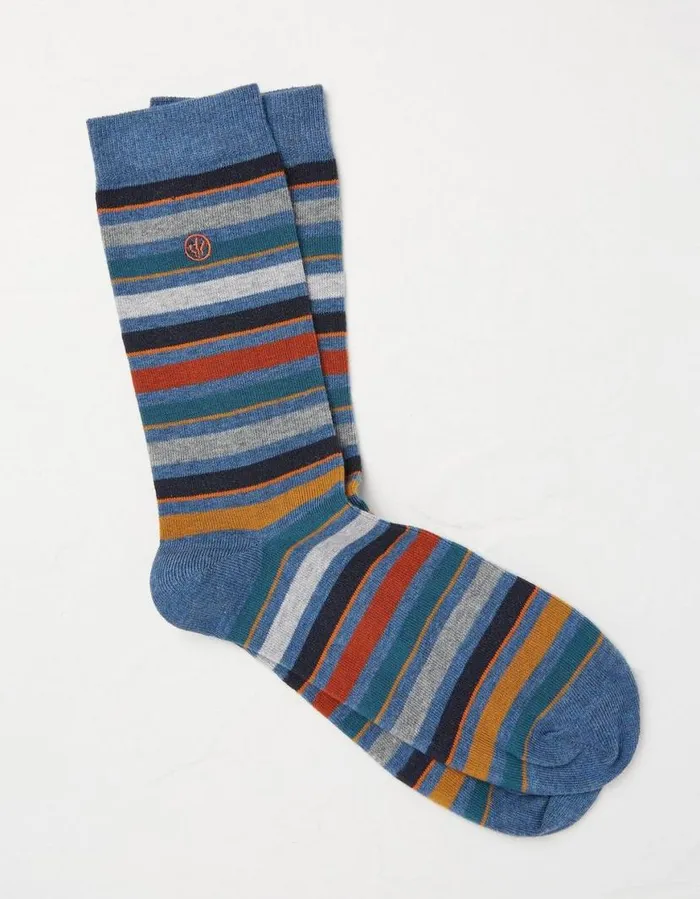 Men Socks and Underwear FatFace 1 Pack Guz Multi Stripe Socks Blue Marl