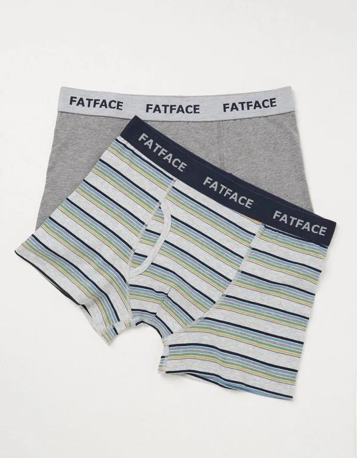 Men Socks and Underwear FatFace 2 Pack Eype Stripe Boxers Grey Marl