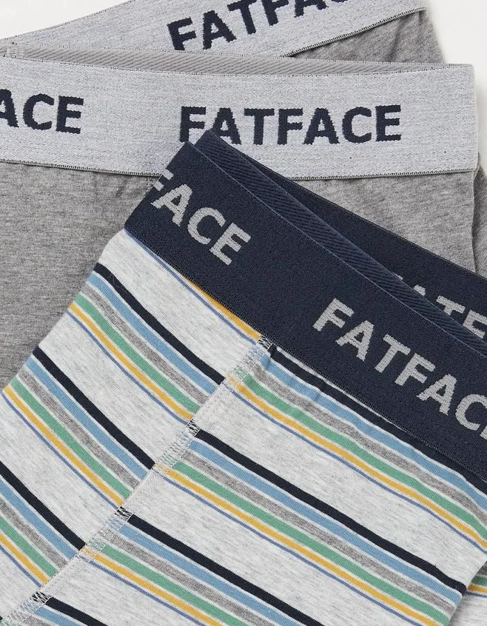 Men Socks and Underwear FatFace 2 Pack Eype Stripe Boxers Grey Marl