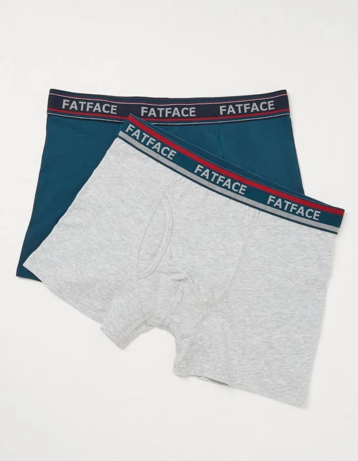 Men Socks and Underwear FatFace 2 Pack Plain Boxers Teal Green