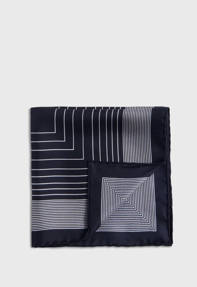 Men Square Pattern Silk Pocket Square Black Paul Stuart Pocket Squares