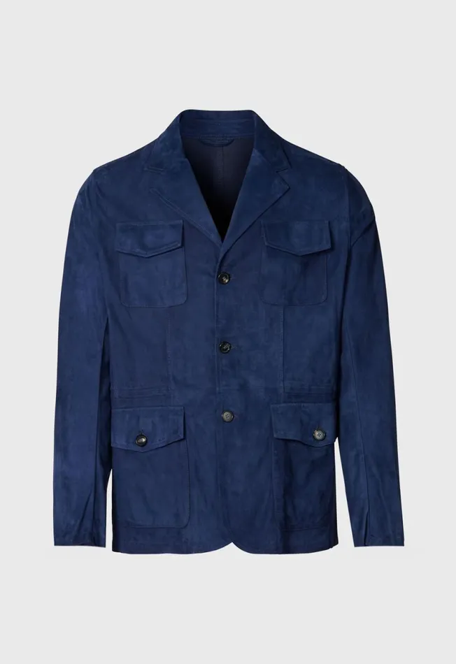 Men Suede Field Jacket Navy Paul Stuart Coats and Outerwear