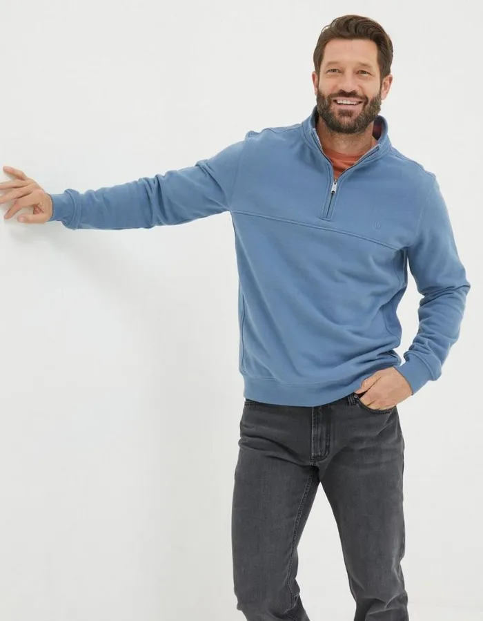 Men Sweatshirts and Hoodies FatFace Fowey Half Neck Sweatshirt Light Denim Blue