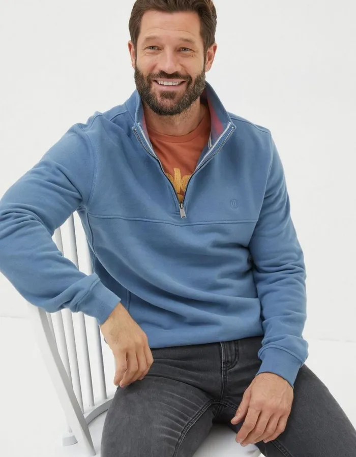 Men Sweatshirts and Hoodies FatFace Fowey Half Neck Sweatshirt Light Denim Blue