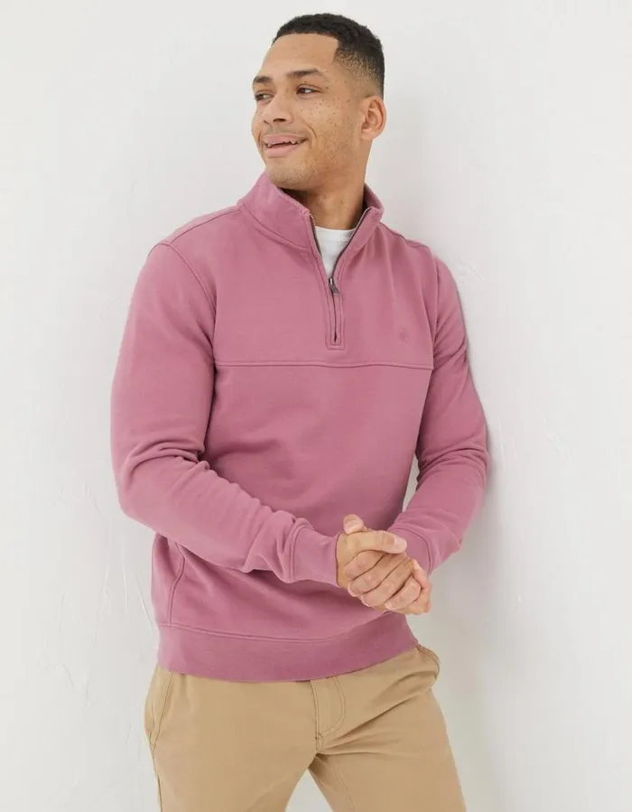 Men Sweatshirts and Hoodies FatFace Fowey Half Neck Sweatshirt Rose Pink