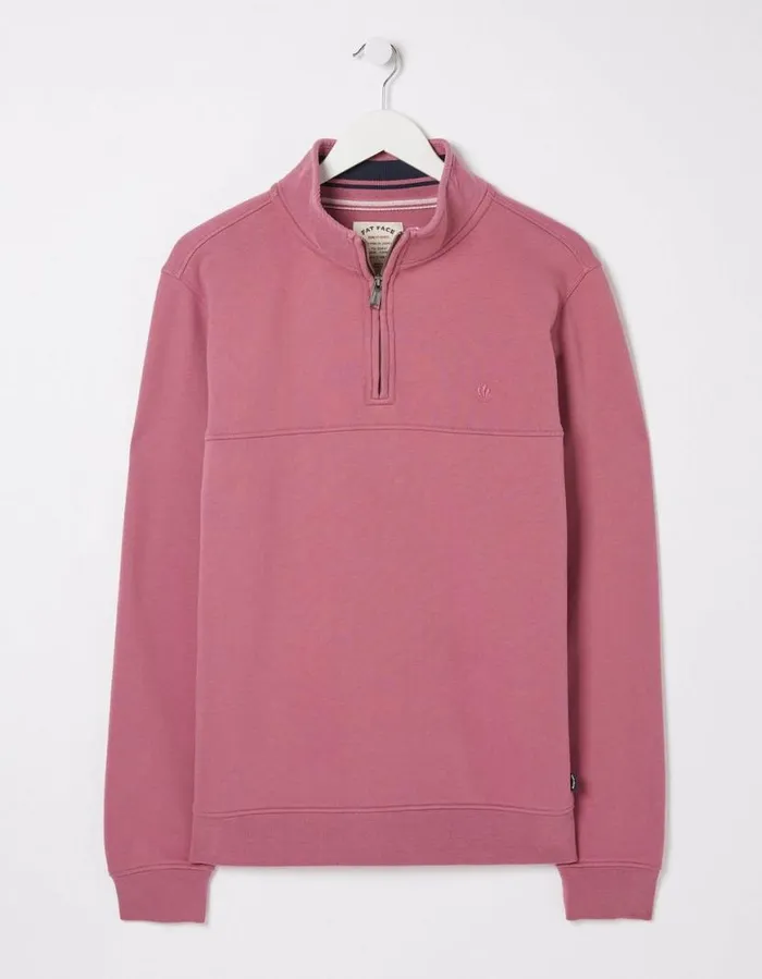 Men Sweatshirts and Hoodies FatFace Fowey Half Neck Sweatshirt Rose Pink