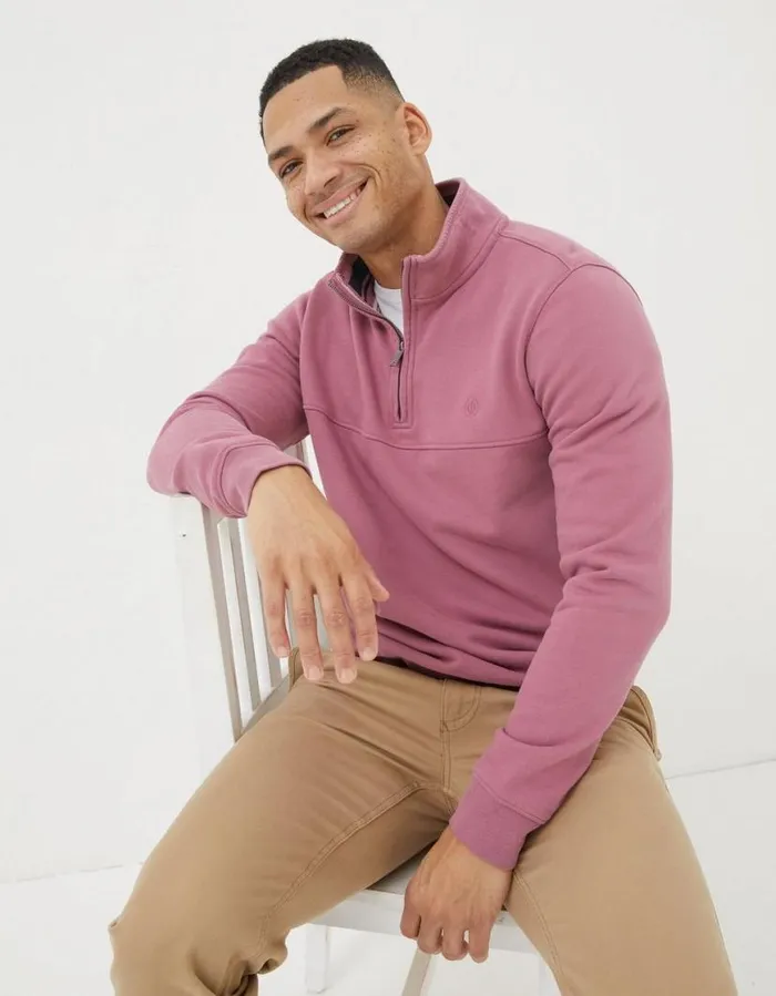 Men Sweatshirts and Hoodies FatFace Fowey Half Neck Sweatshirt Rose Pink