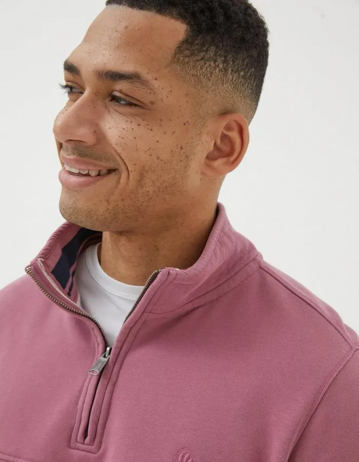 Men Sweatshirts and Hoodies FatFace Fowey Half Neck Sweatshirt Rose Pink