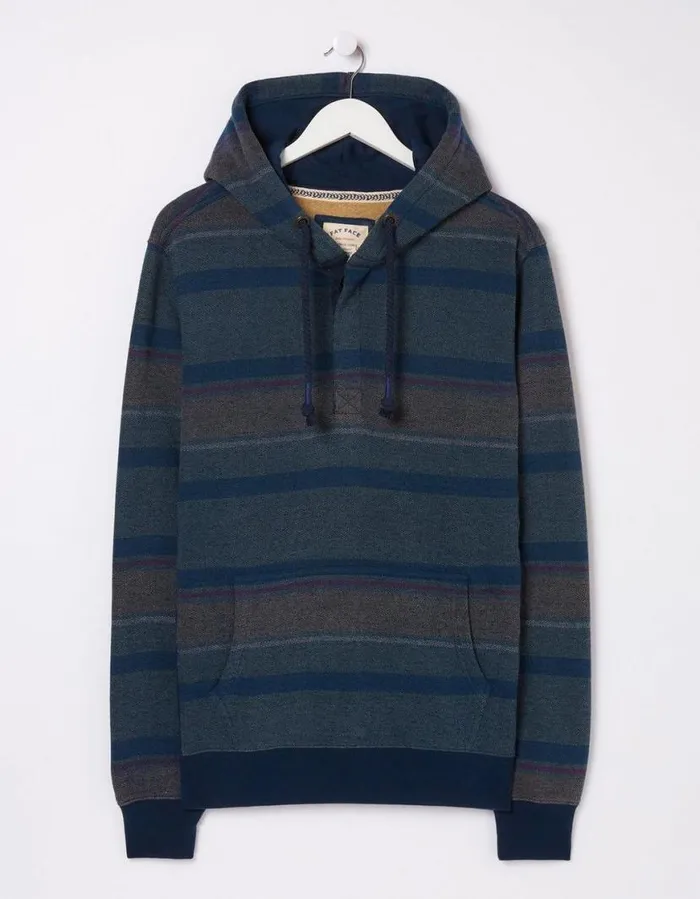 Men Sweatshirts and Hoodies FatFace Reverse Stripe Hoodie Blue