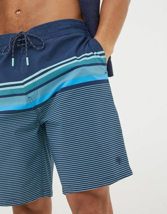 Men Swimwear FatFace Camber Placement Stripe Swim Shorts Navy