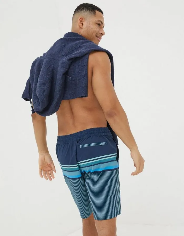 Men Swimwear FatFace Camber Placement Stripe Swim Shorts Navy