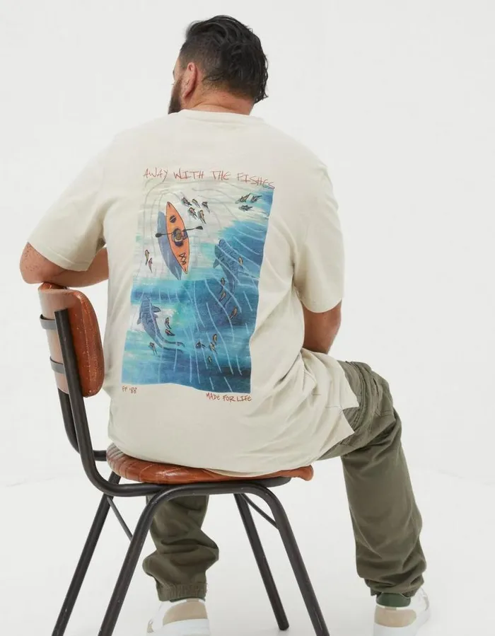 Men TShirts FatFace Away With The Fishes TShirt Washed Natural