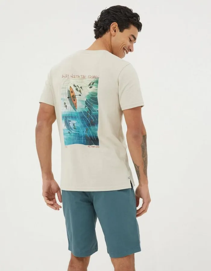 Men TShirts FatFace Away With The Fishes TShirt Washed Natural