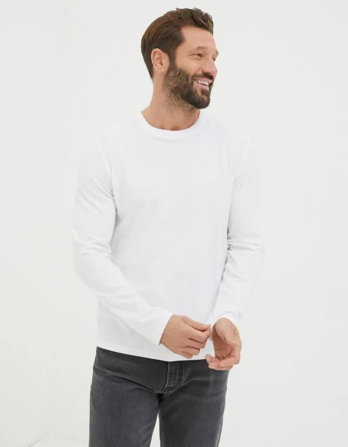 Men TShirts FatFace Long Sleeve Lulworth Crew Neck TShirt White