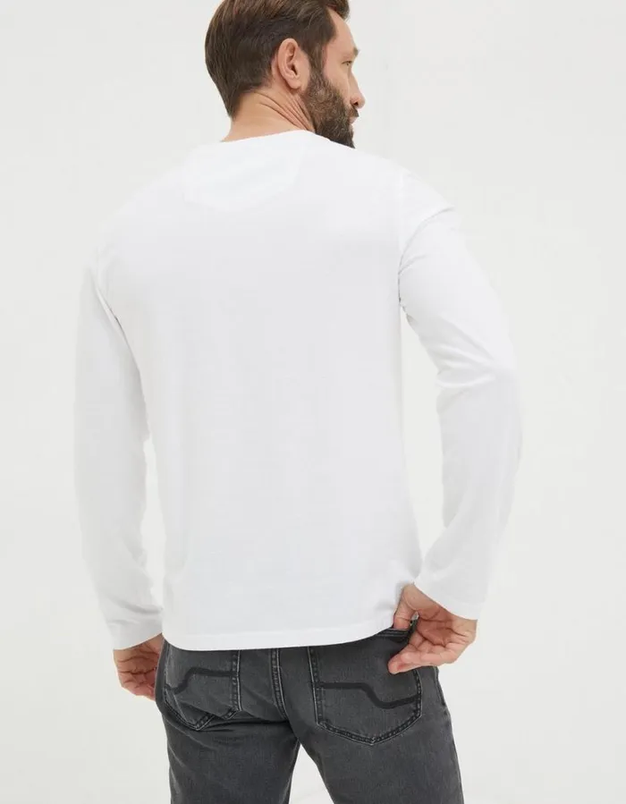 Men TShirts FatFace Long Sleeve Lulworth Crew Neck TShirt White
