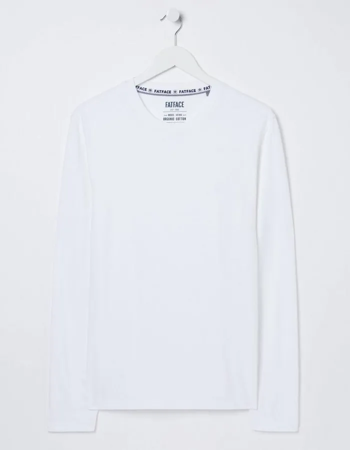 Men TShirts FatFace Long Sleeve Lulworth Crew Neck TShirt White