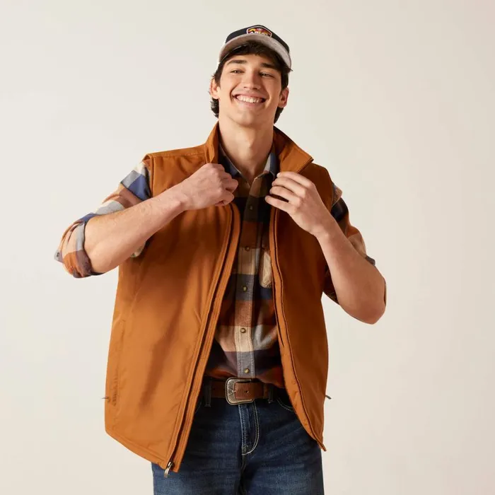 Men Team Logo Insulated Vest Chestnut Ariat Jackets and Vests