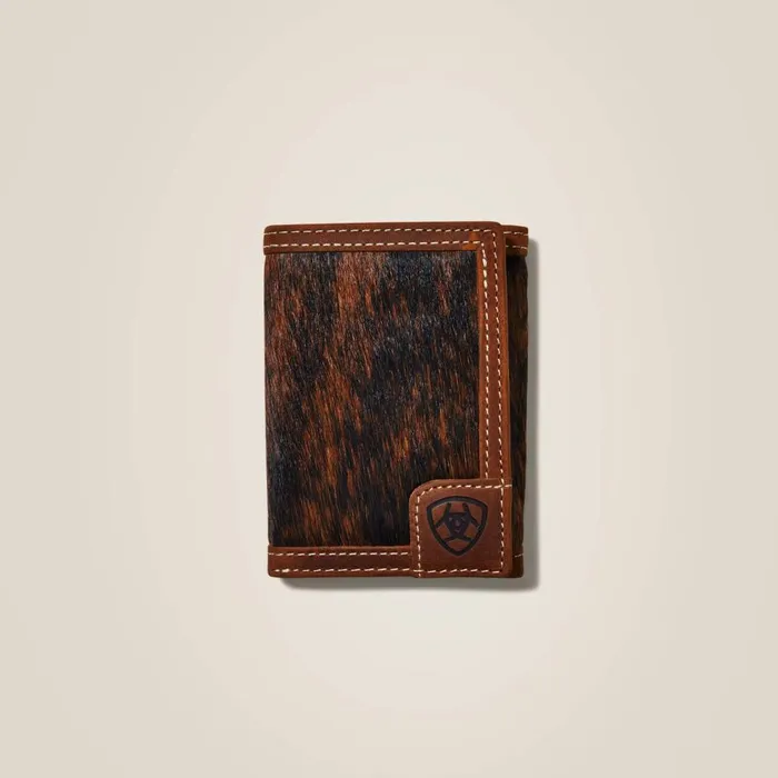 Men Trifold Wallet Logo Calf Hair Brown Ariat Bags and Wallets