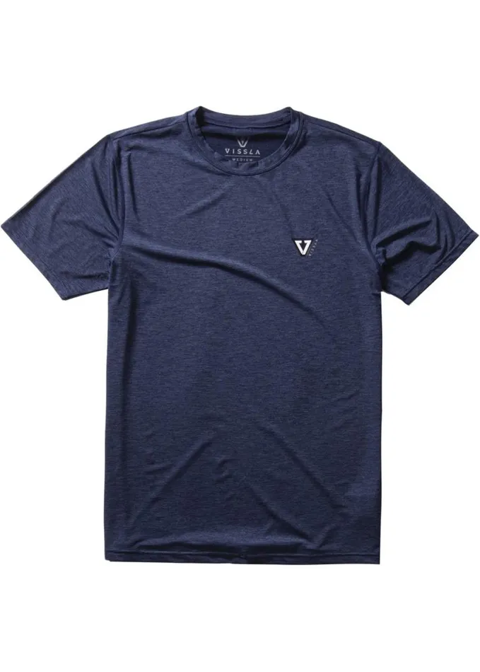 Men UPF Rash Guards and Sun Shirts Vissla Twisted Eco Short Sleeve Sun Shirt Dark Navy Heather