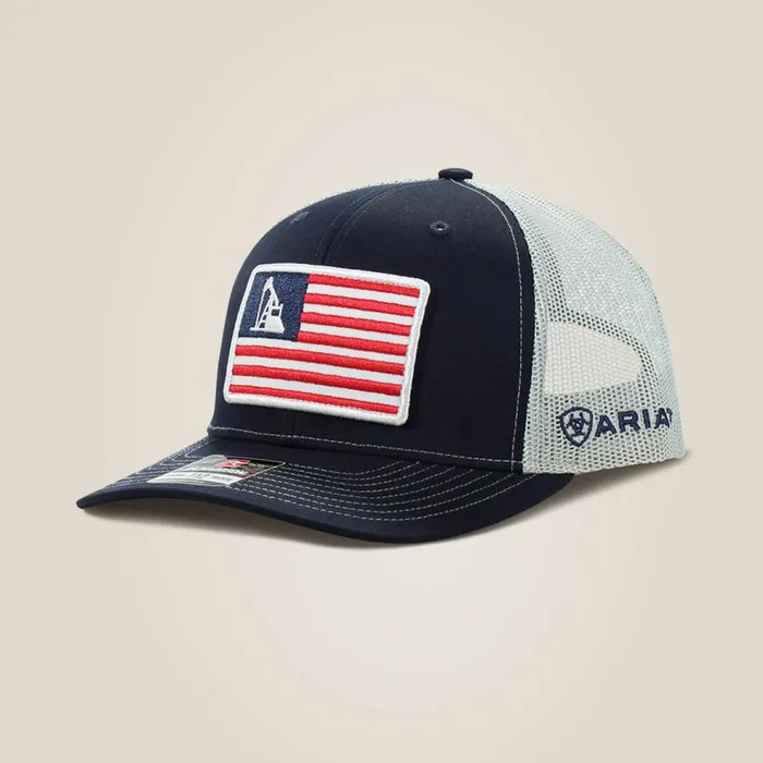 Men Usa Flag Patch Logo Cap Navy Ariat Hats and Caps
