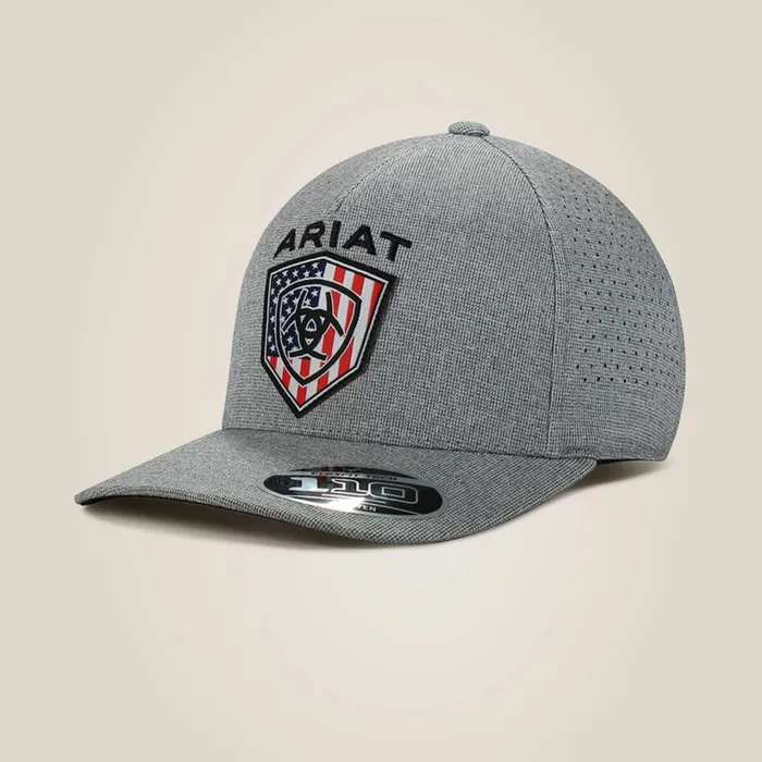 Men Usa Flag Shield Logo Cap Gray Ariat Hats and Caps