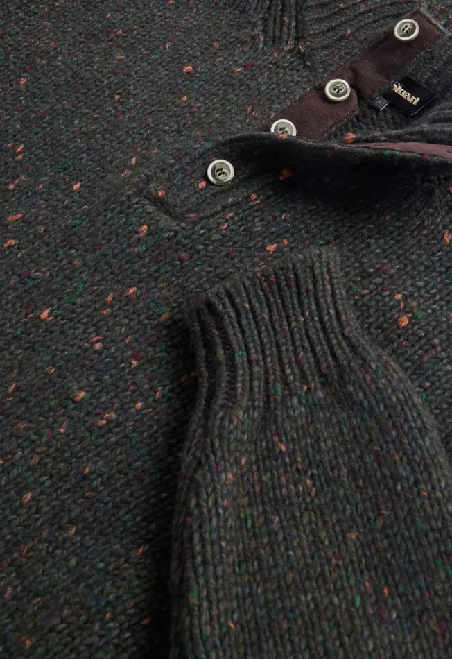 Men Wool and Cashmere Donegal Button Mock Neck Dark Olive Paul Stuart Sweaters Men Wool and Cashmere Donegal Button Mock Neck Dark Olive Paul Stuart Sweaters