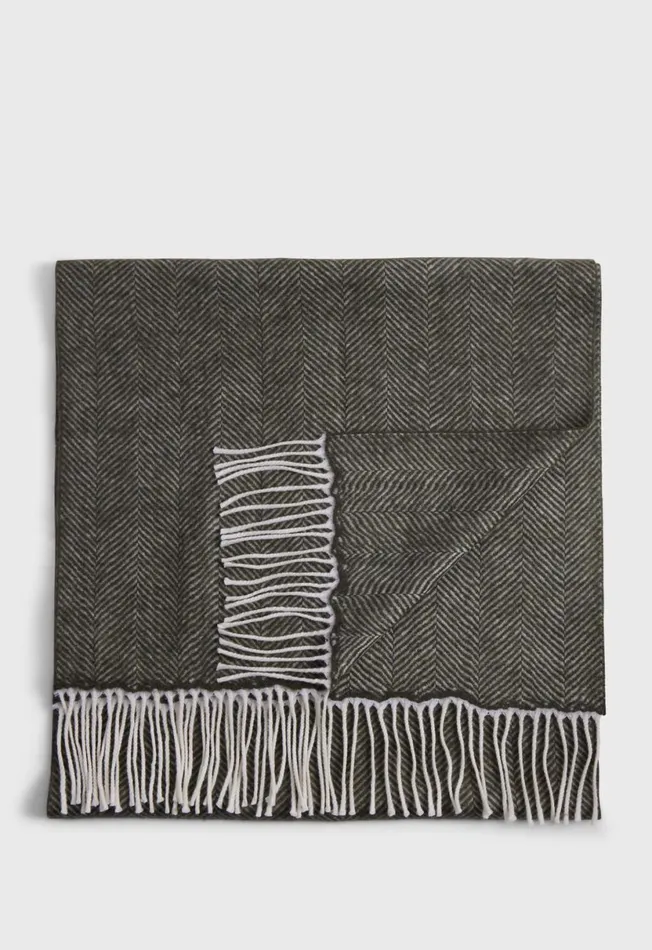 Men Wool Chevron Scarf Brown Paul Stuart Scarves Hats Gloves