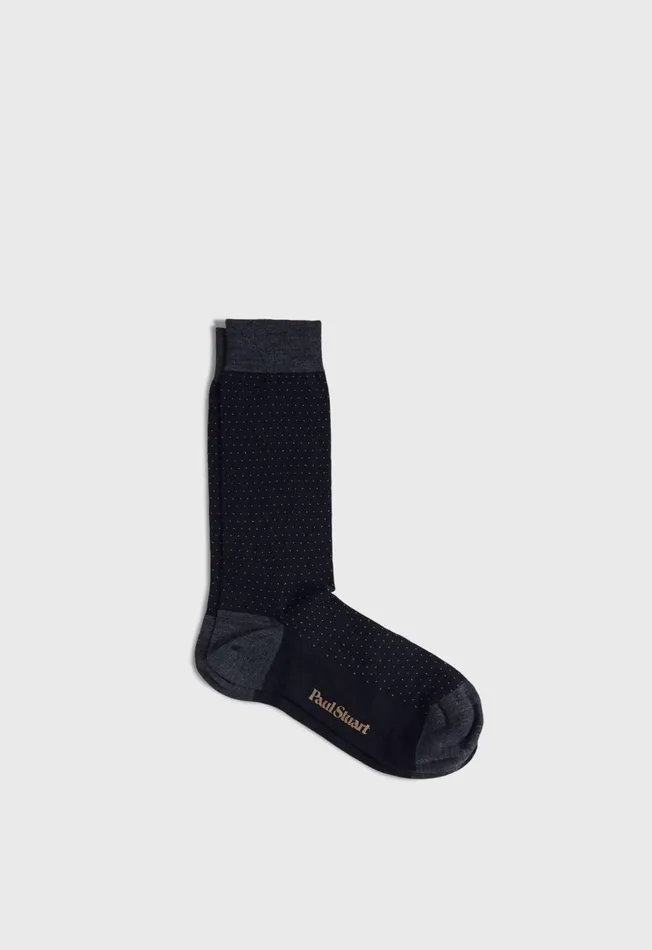 Men Wool Pindot Sock Black Paul Stuart Socks