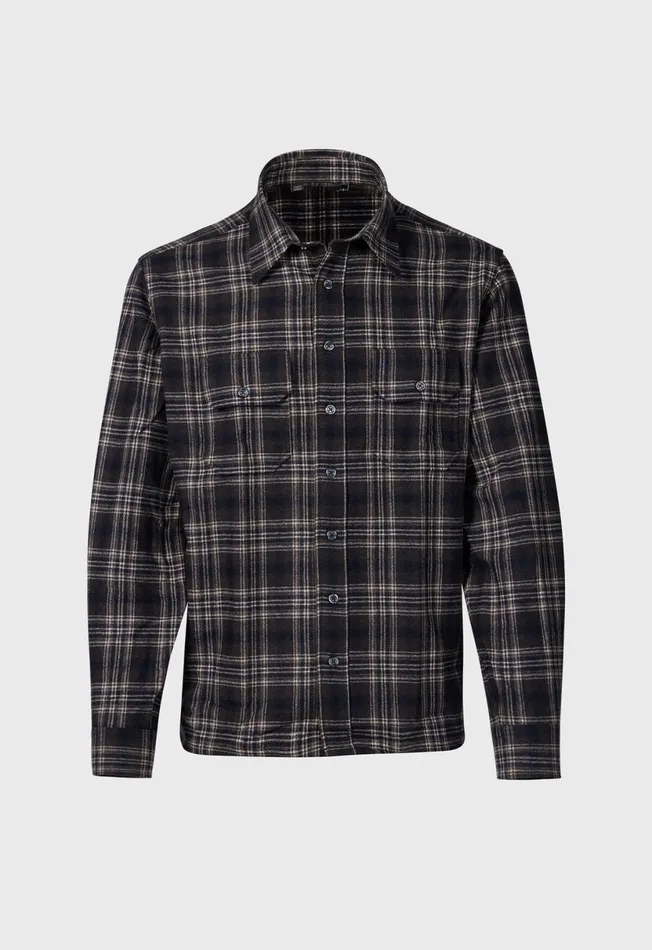 Men Wool Plaid Overshirt Brown Paul Stuart Coats and Outerwear