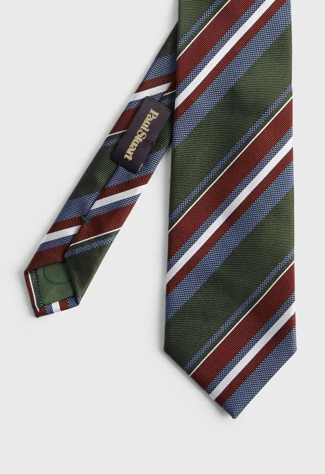 Men Woven Silk Jacquard Stripe Tie Blue Paul Stuart Ties and Pocket Squares