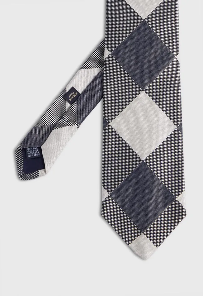Men Woven Silk Oversized Check Tie Charcoal Paul Stuart Ties
