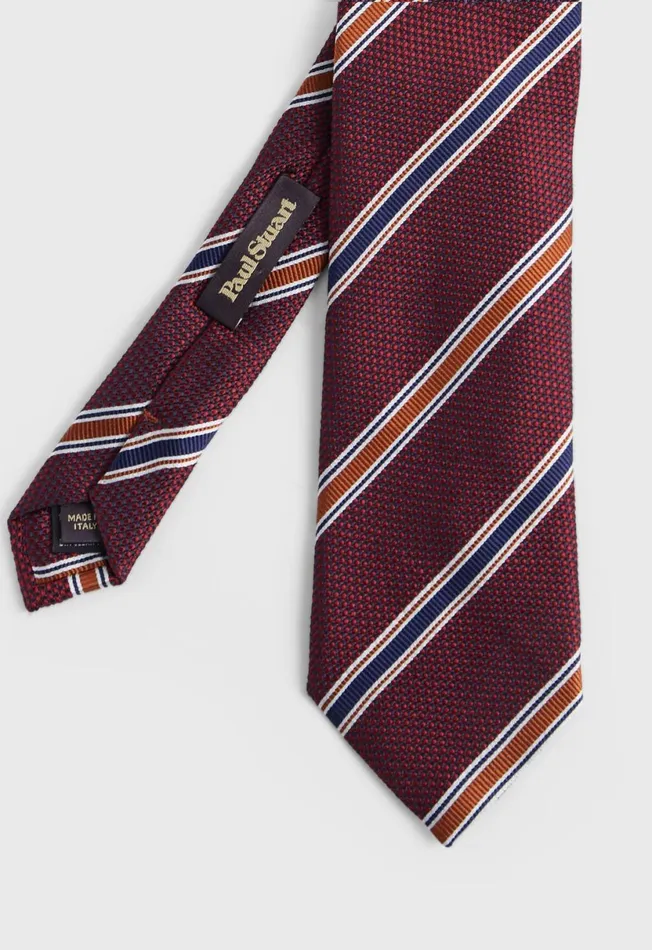 Men Woven Silk Textured Stripe Tie Cream Paul Stuart Ties and Pocket Squares