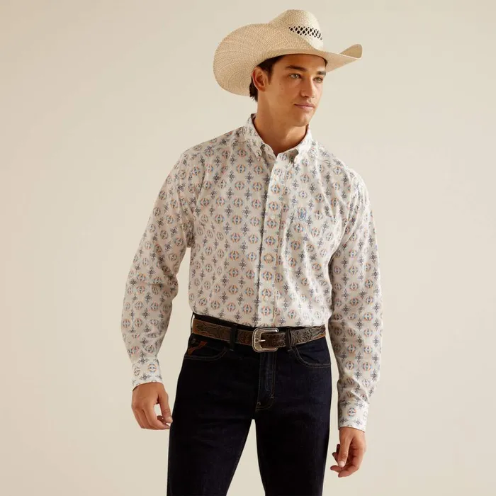 Men Wrinkle Free Remington Classic Fit Shirt Oatmeal Ariat Button Down Shirts