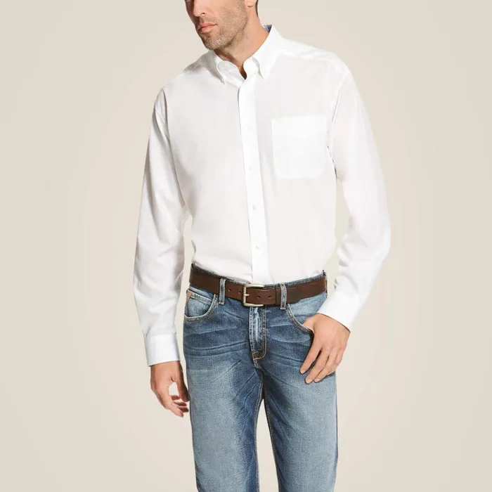 Men Wrinkle Free Solid Shirt White Ariat Button Down Shirts