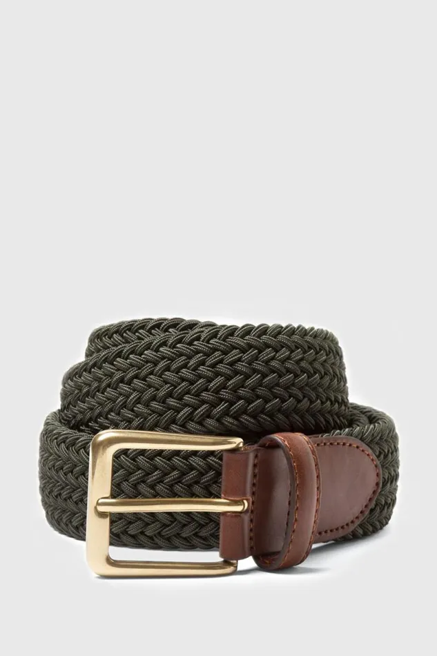 Mens Paul Stuart Belts Braided Stretch Nylon Belt Hunter Green