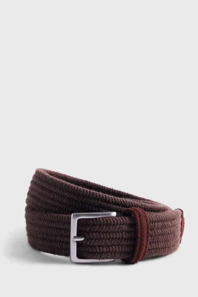 Mens Paul Stuart Belts Braided Wool Belt With Suede Trim Brown