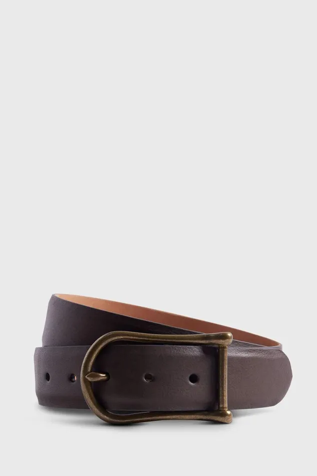 Mens Paul Stuart Belts Leather Belt With Brass Buckle Brown