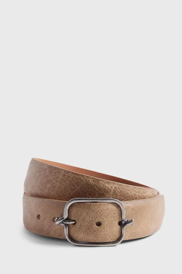 Mens Paul Stuart Belts Textured Leather Belt With Silver Buckle Taupe