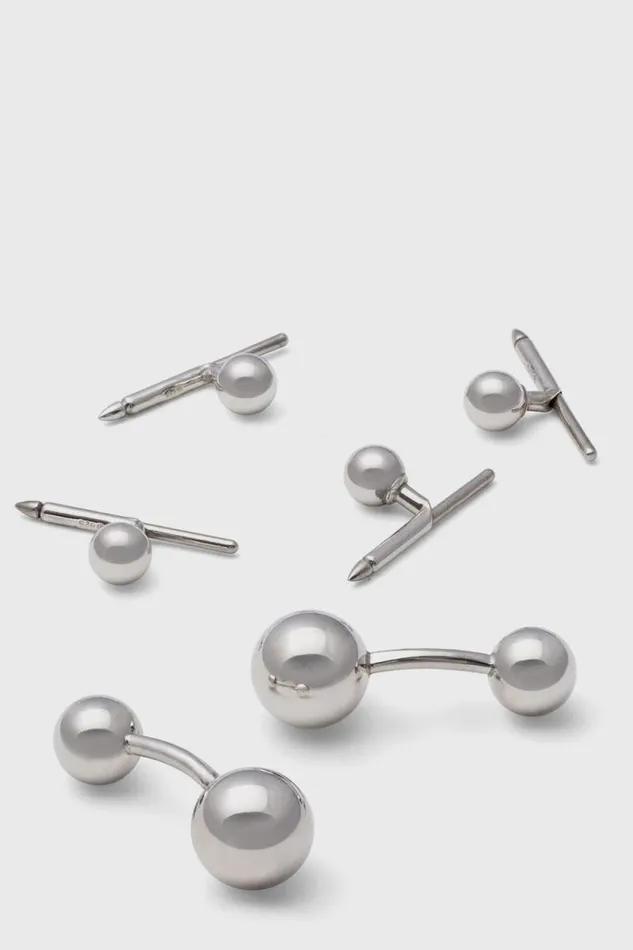 Mens Paul Stuart Cufflinks Sterling Silver Ball Cufflink and Stud Set Silver
