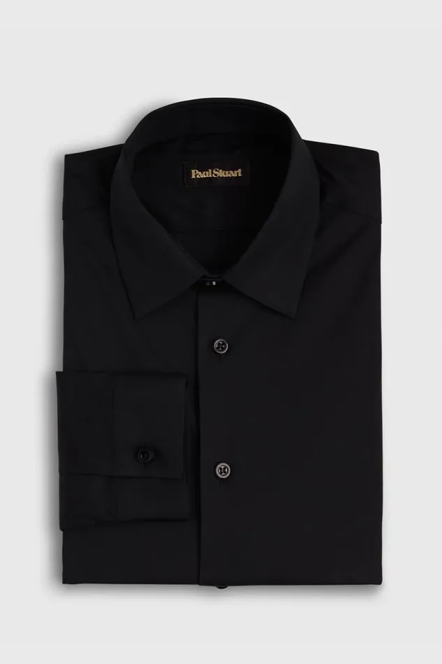 Mens Paul Stuart Dress Shirts Stretch Poplin Slim Fit Dress Shirt Black