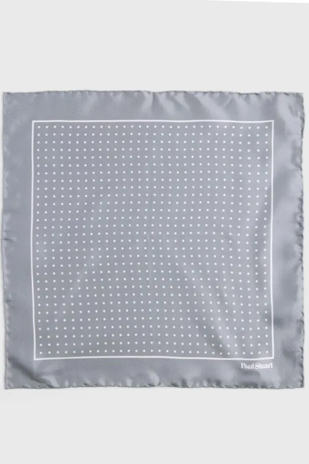 Mens Paul Stuart Formal Shop Silk Twill Dot Print Pocket Square Silverwhite Mens Paul Stuart Formal Shop Silk Twill Dot Print Pocket Square Silverwhite