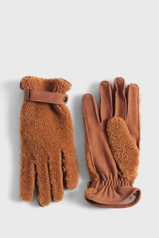 Mens Paul Stuart Gloves Shearling And Leather Gloves Tan