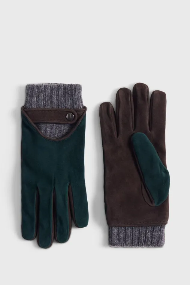 Mens Paul Stuart Gloves Suede Driving Glove With Cashmere Inset Green