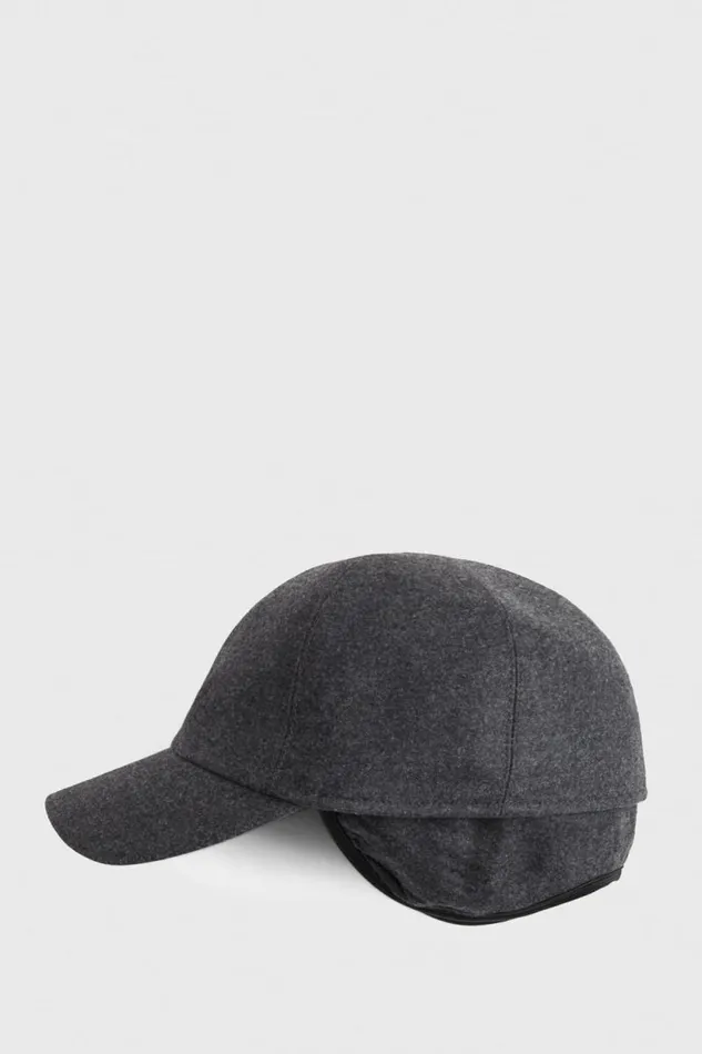 Mens Paul Stuart Hats Baseball Cap With Ear Flaps Grey Melange