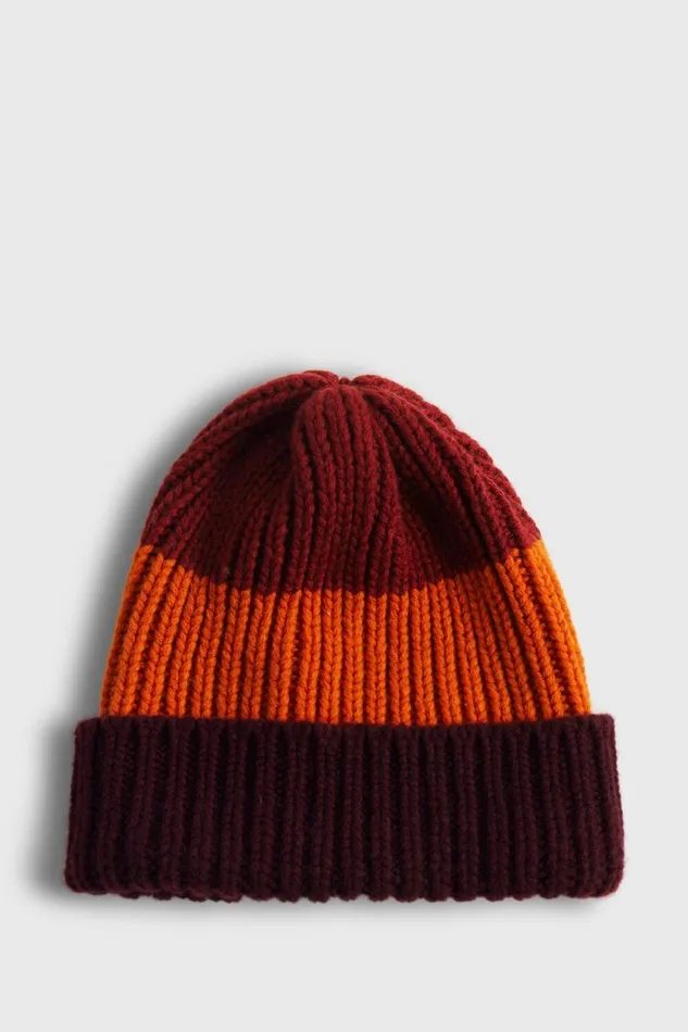 Mens Paul Stuart Hats Cashmere Tri Color Beanie Copper